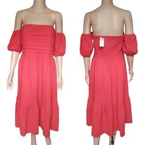 Abercrombie & Fitch Emerson Dress Womans Large P NEW Off-The-Shoulder Midi Red